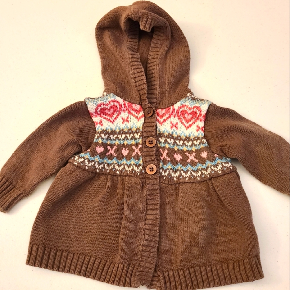 Sonoma Cotton Fair Isle Baby Sweater Hoodie sz 3-6 months